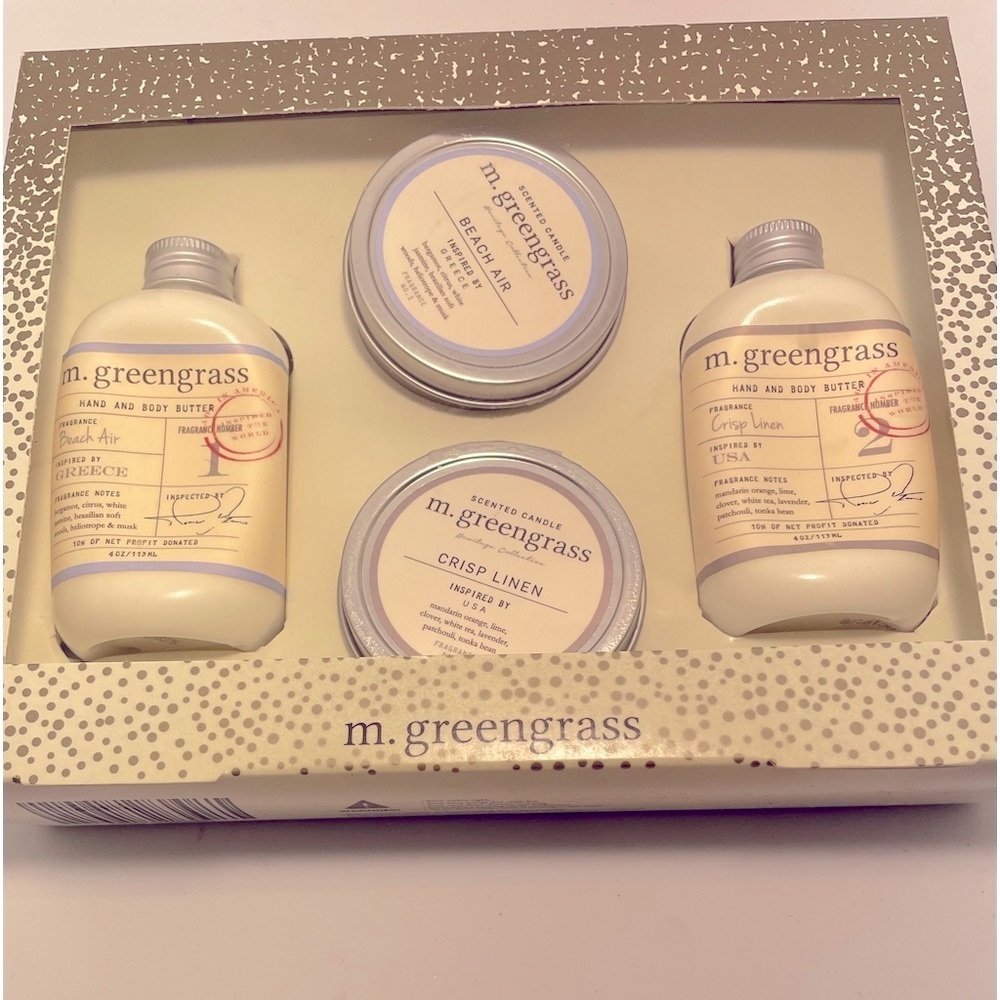 M. Greengrass Set Body lotion and 2candle set New